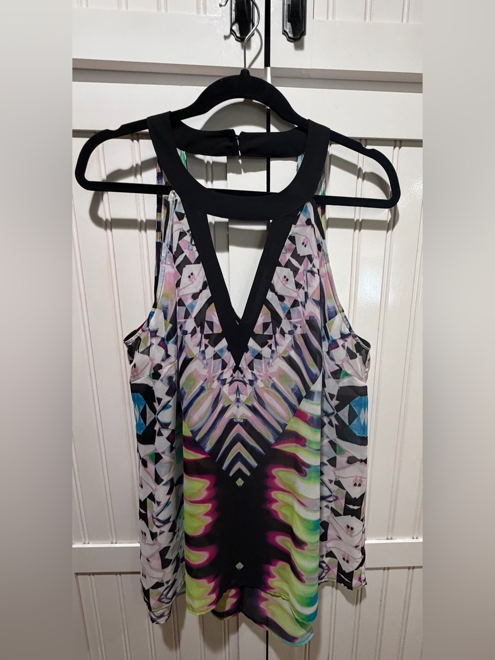 Bisou Bisou Abstract Print Sleeveless Blouse Tank Top XL Colorful